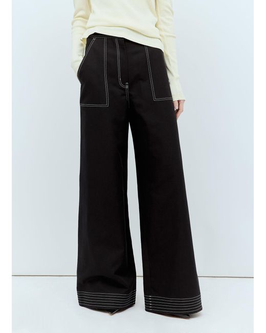 Max Mara Black Cotton And Linen Wide Pants