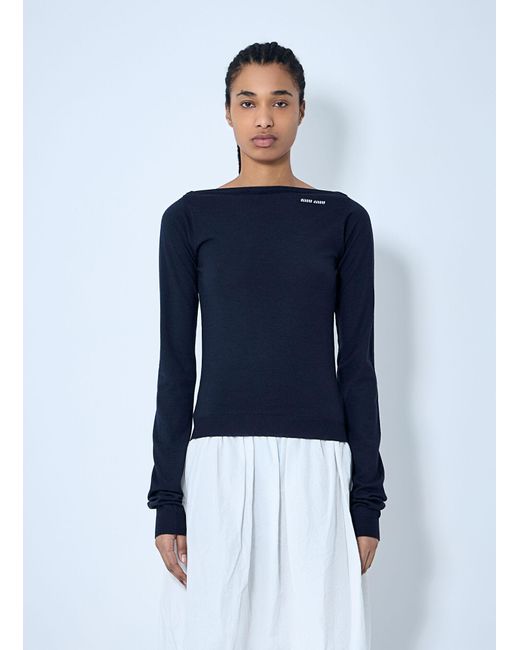 Miu Miu Blue Logo Motif Wool Sweater