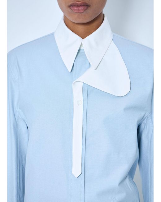 Bottega Veneta Blue Asymmetrical Collar Long-Sleeve Shirt