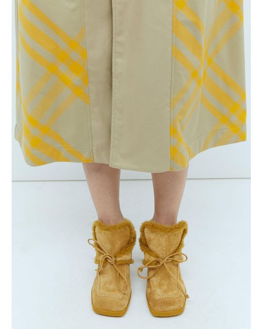 Burberry Yellow Suede And Shearling Highland Mules