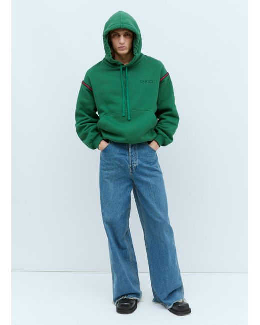 Gucci Green Logo Embroidery Hooded Sweatshirt for men
