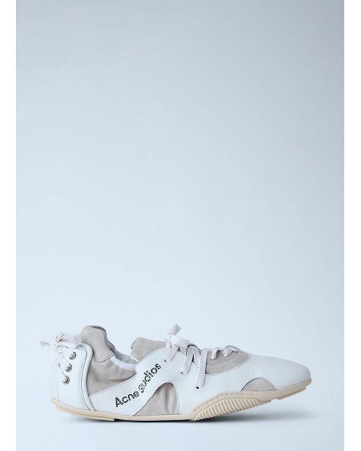 Acne White Leather Lace-Up Sneakers for men