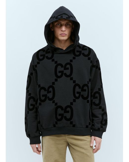 Gucci Black Gg Flocked Print Hooded Sweatshirt for men