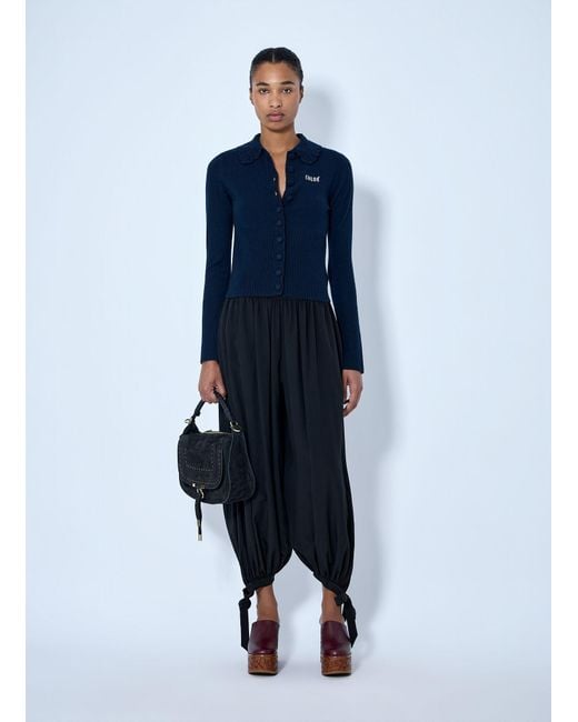 Chloé Blue Fitted Logo Cardigan
