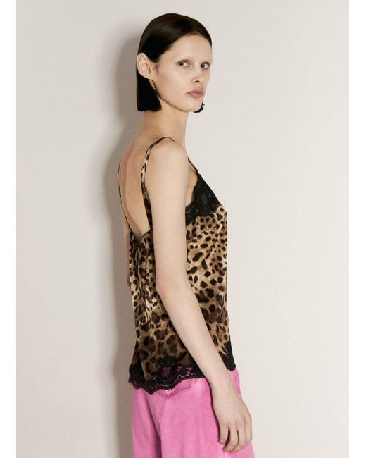 Dolce & Gabbana Brown Leopard Print Satin Top