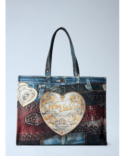 Acne Blue Logo Shoulder Tote Bag for men