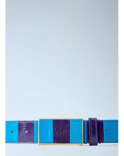 Dries Van Noten Blue Striped Leather Belt