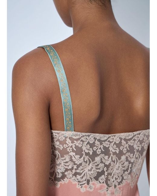 Saint Laurent Pink Sleeveless Lace-Trimmed Slip Dress
