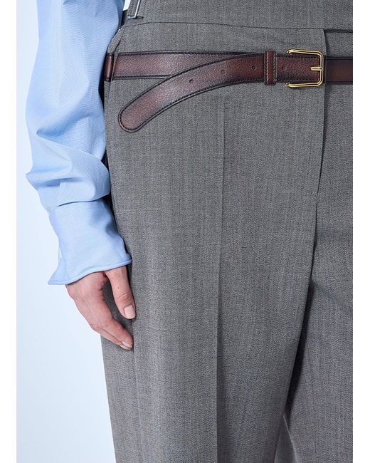Prada Blue Technical Wool Pants With Printed Belt