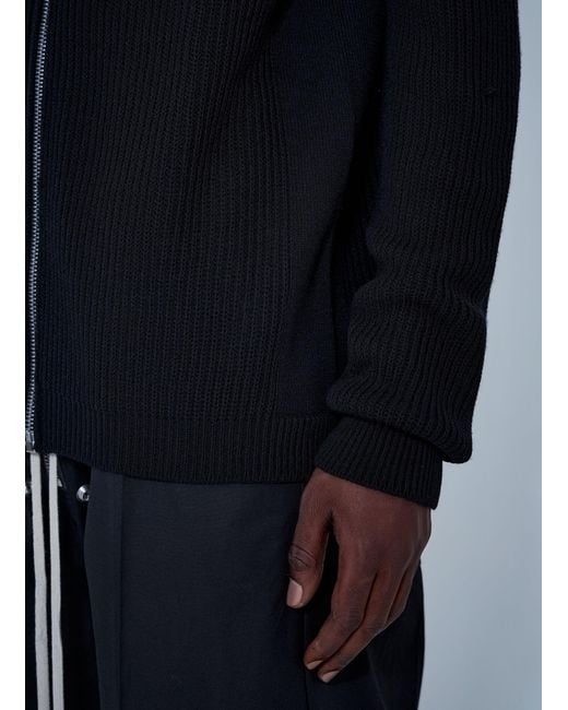 Rick Owens Blue Ribbed Knit Zip Hoodie for men