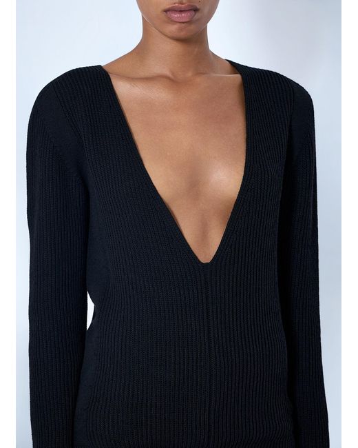 Rick Owens Black Deep V-Neck Ribbed Sweater