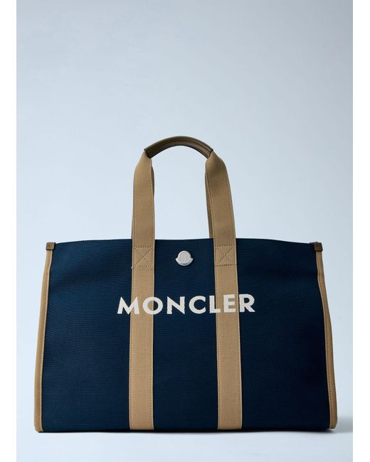 Moncler Blue Canvas Logo Tote Bag for men