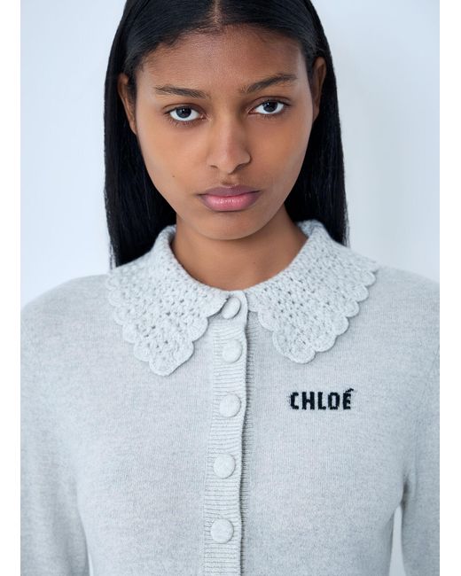 Chloé White Logo Cardigan