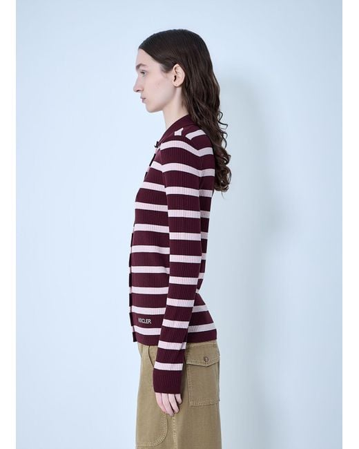 Moncler Blue Ribbed Knit Striped Cardigan