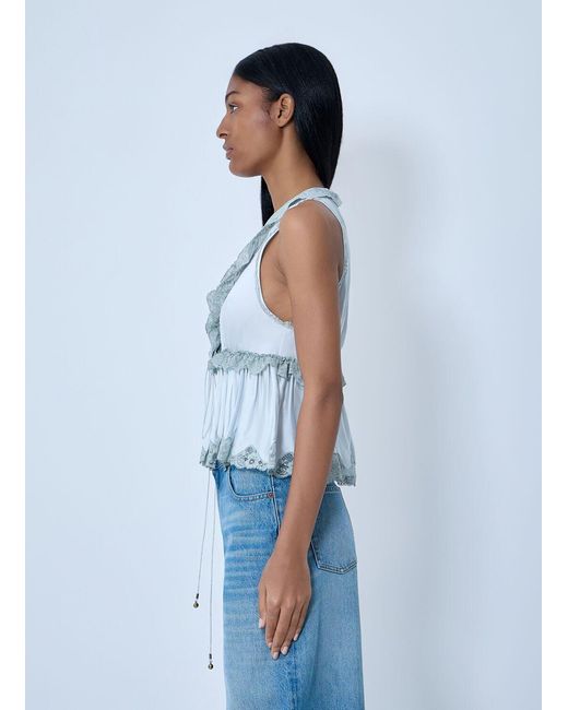 Chloé Blue Silk Satin Tie-Front Top