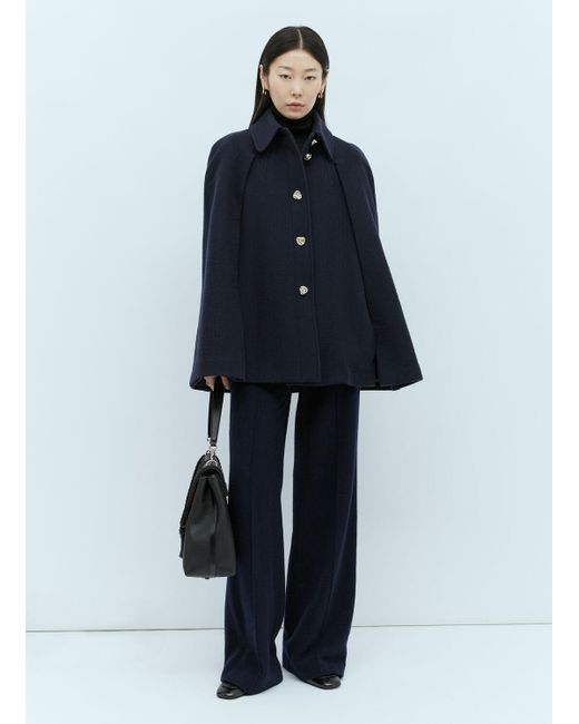 Chloé Blue Waffle Wool Short Cape Coat With Knot Buttons