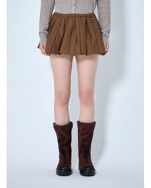 Miu Miu Brown Pleated Gingham Check Mini Skirt