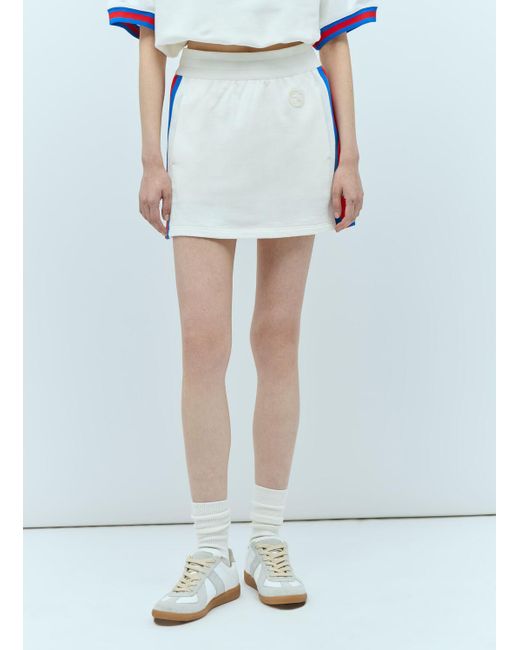 Gucci White Jersey Mini Skirt With Web Stripe
