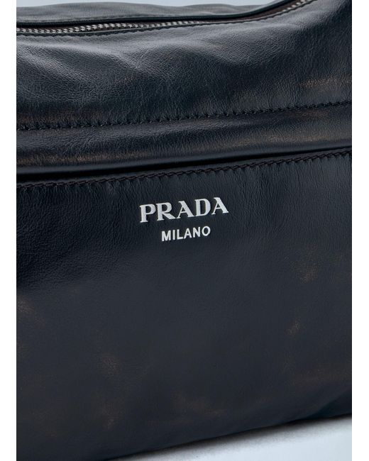 Prada Blue Distressed Nappa Leather Shoulder Bag for men