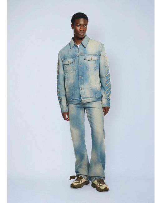 Off-White c/o Virgil Abloh Blue Diagonal Raw Patch Denim Jacket for men