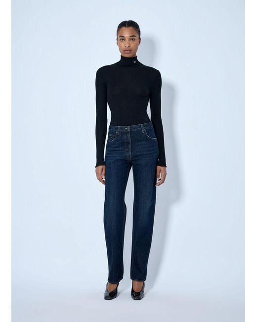 Prada Blue Ribbed Turtleneck Top