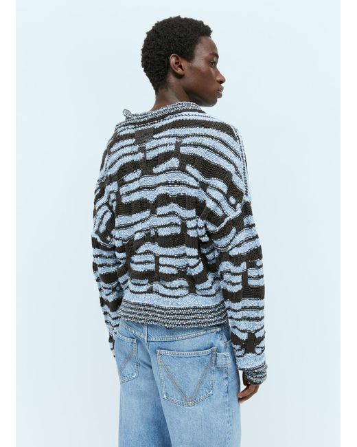 Bottega Veneta Blue Distorted Stripe Cotton Sweater for men