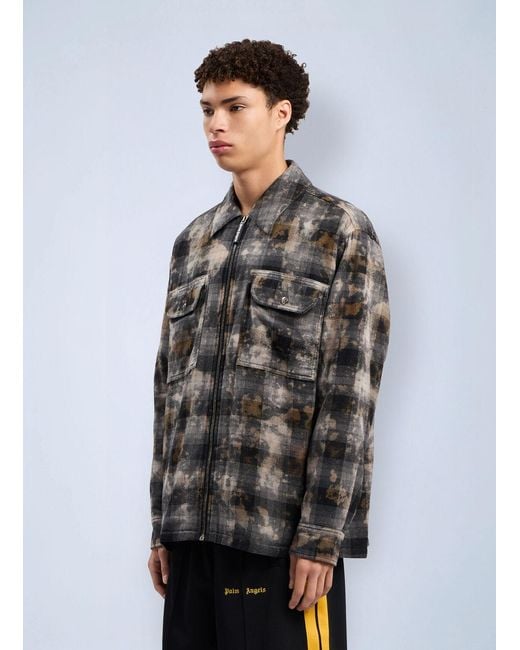 Palm Angels Gray Curved Logo Check Overshirt for men