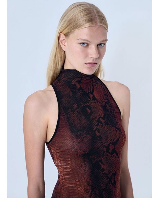 Jean Paul Gaultier Blue Mesh High Neck Python Printed Long Dress