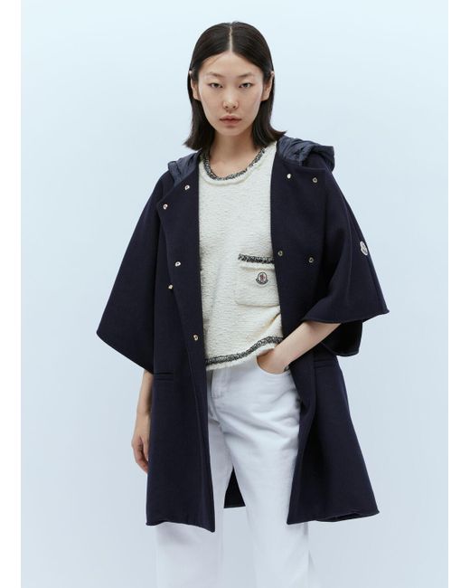 Moncler Blue Wool Hooded Cape