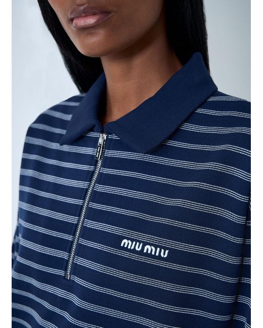 Miu Miu Blue Striped Zip-Up Polo Shirt
