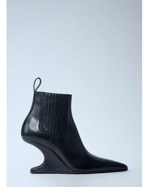 Rick Owens Blue Leather Wedge Ankle Boots