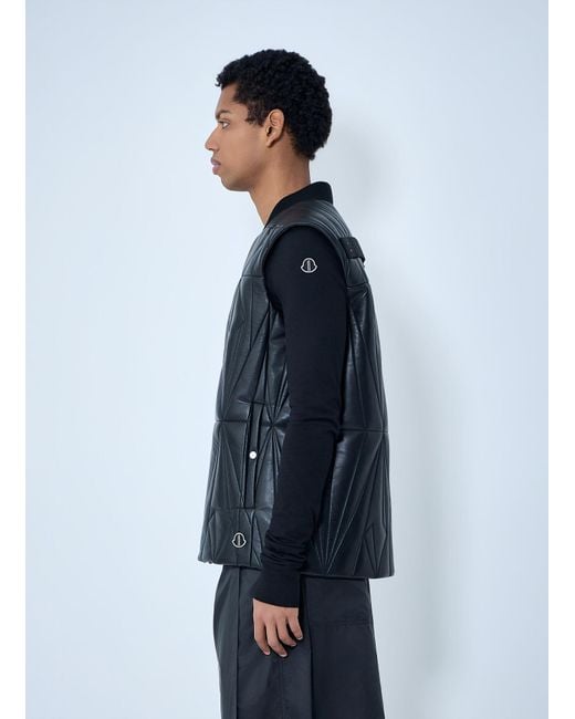 Moncler Blue Rick Owens Geocamo Flight Leather Hooded Gilet