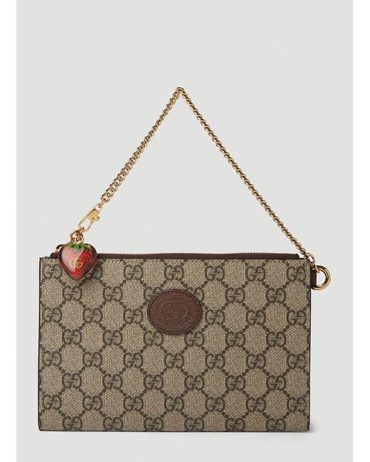 Gucci Gray Double G Strawberry Clutch Bag