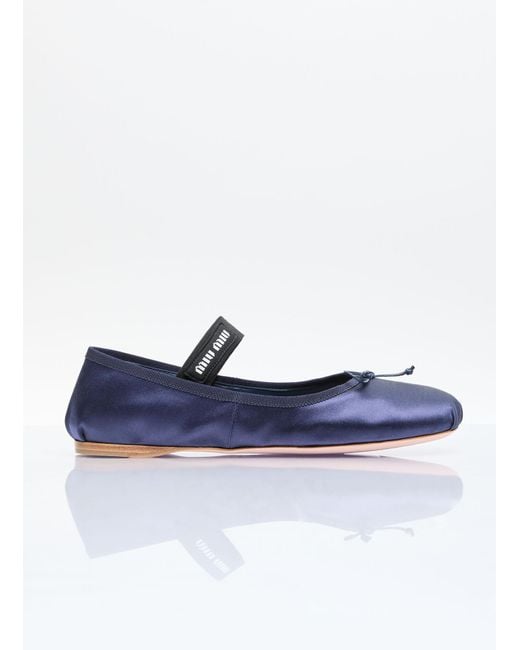 Miu Miu Blue Satin Bow Ballerina Flats