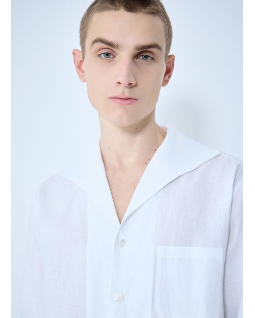 Dolce & Gabbana White Linen Spread Collar Shirt for men
