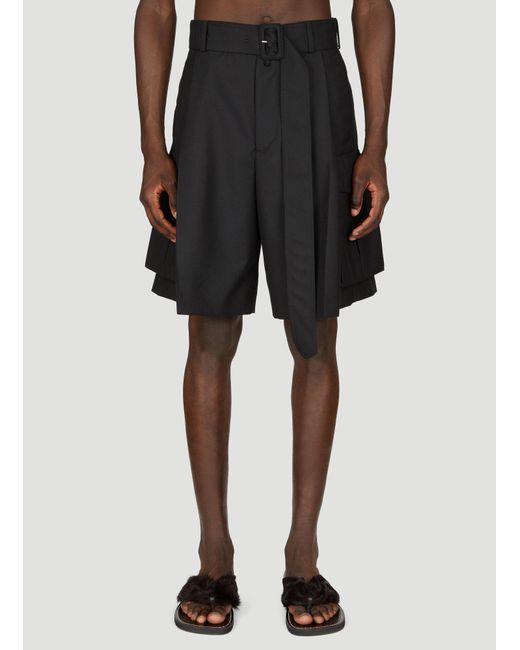 Dries Van Noten Black Wide-belted Shorts for men
