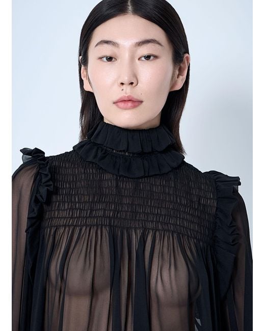 Saint Laurent Black Ruffled Silk Blouse