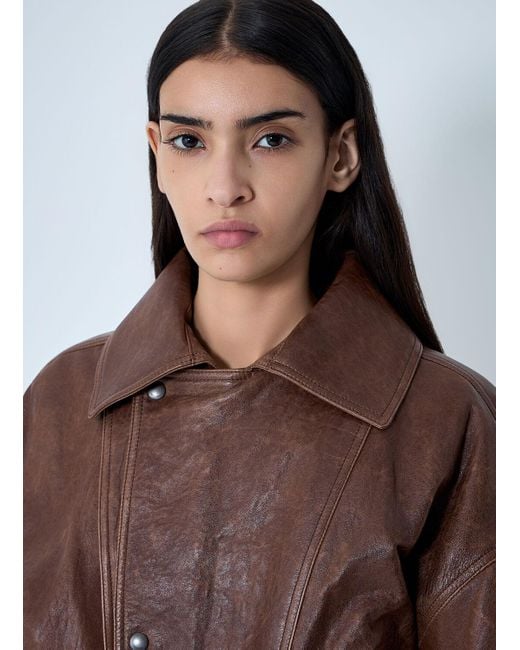 Saint Laurent Brown Leather Bomber Jacket