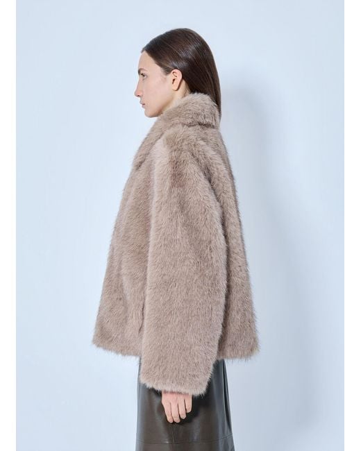 Max Mara Natural Shawl Collar Faux Fur Jacket