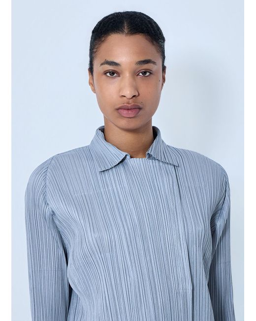 Pleats Please Issey Miyake Blue Structured Pleat Long Sleeve Shirt