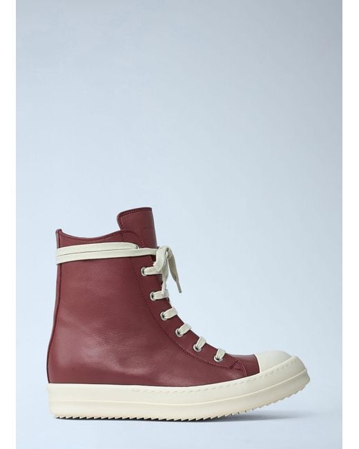 Rick Owens Red Leather High-Top Sneakers