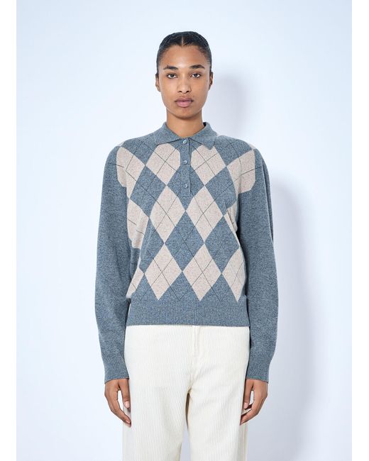 Rohe Blue Argyle Mouliné Polo