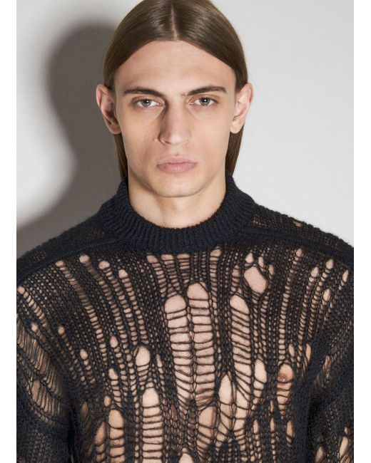 Rick Owens Gray Tommy Open Knit Sweater for men