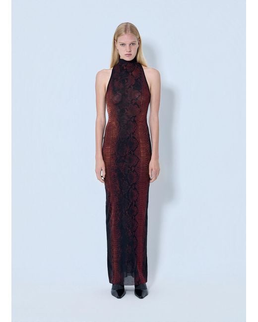 Jean Paul Gaultier Blue Mesh High Neck Python Printed Long Dress