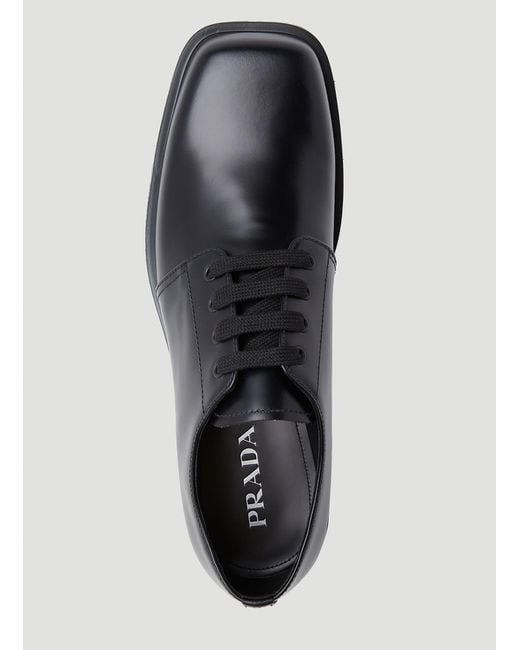 Prada White Brushed Leather Derby Shoes for men