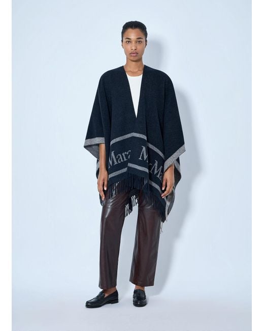 Max Mara Blue Fringed Wool Wrap