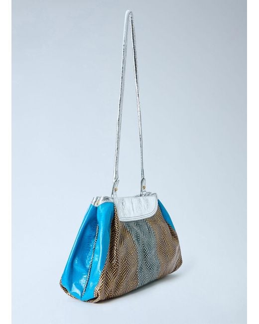 Dries Van Noten Blue Textured Leather Shoulder Bag