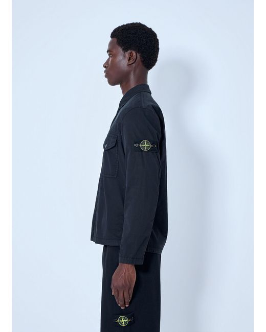 Stone Island Blue Button-Down Cotton Shirt for men