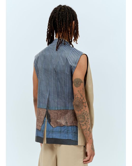 Comme des Garçons Blue Printed Double-Breasted Blazer for men