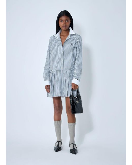 Miu Miu Blue Striped Pleated Dress